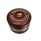 A container of Americas coconut Sun Tan tanning cream with a brown lid, featuring product information on the label.