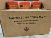 Box of Americas Carrot Sun Tan with three orange containers labeled &
